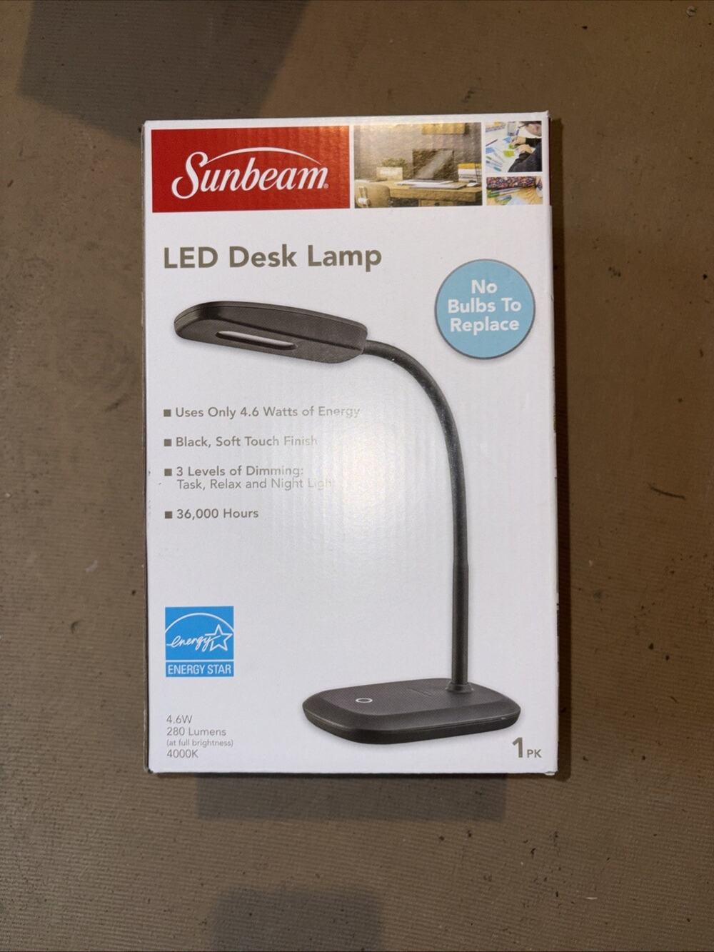 Sunbeam LED Desk Lamp Black Soft Touch 3-Level Touch Dimming Energy Star